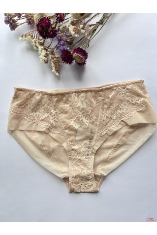 Кружевные трусики слипы с микросеточкой Lanny Mode 51189 бежевые